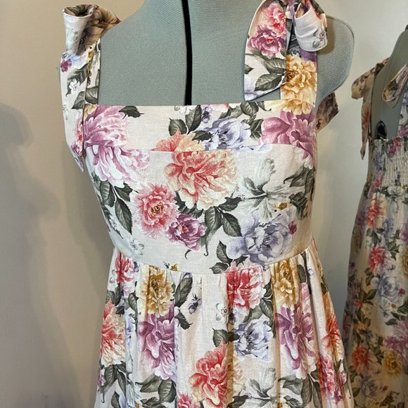 House of Harlow 1960 Linen Blend Tiered Bow Tie Shoulder Long Maxi Dress - Picture 2 of 8